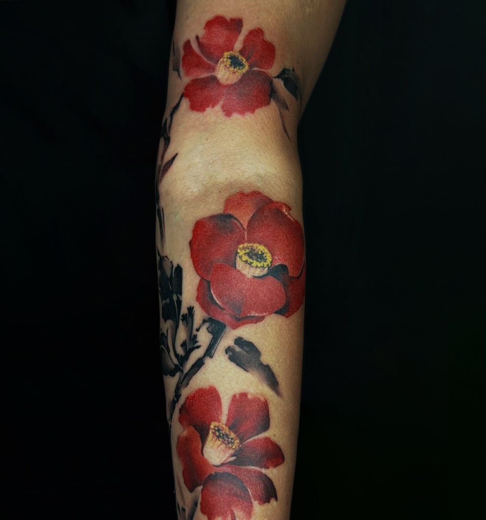 custom floral free hand tattoo